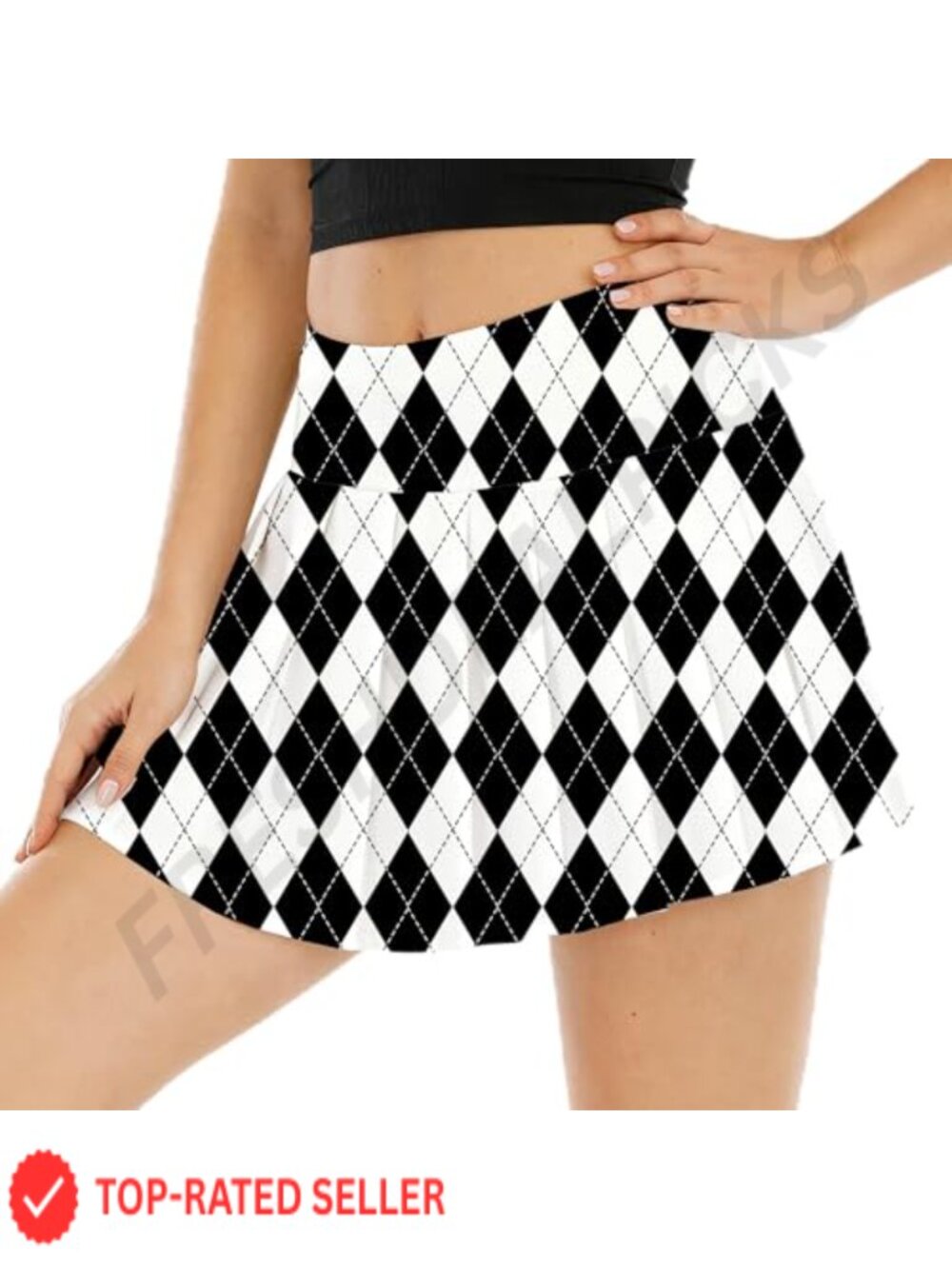 Plaid Pleated Tennis Skirt with Shorts Tummy Control A-Line Skort